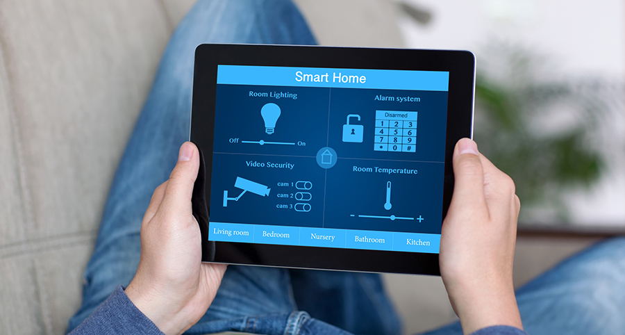 The ability to access and control security components from a mobile device is one of the top smart home trends in Oakland. Close-up of smart home security app.